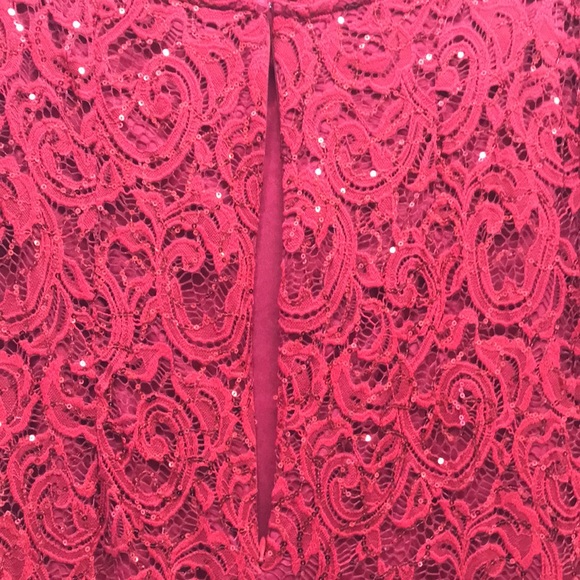 NWT,Marina Sequin Lace Long Sleeve Gown,red - Picture 6 of 15